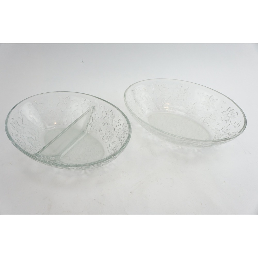 Princess House Fantasia Serving Bowls Set 2 Clear Glass Poinsettia EUC